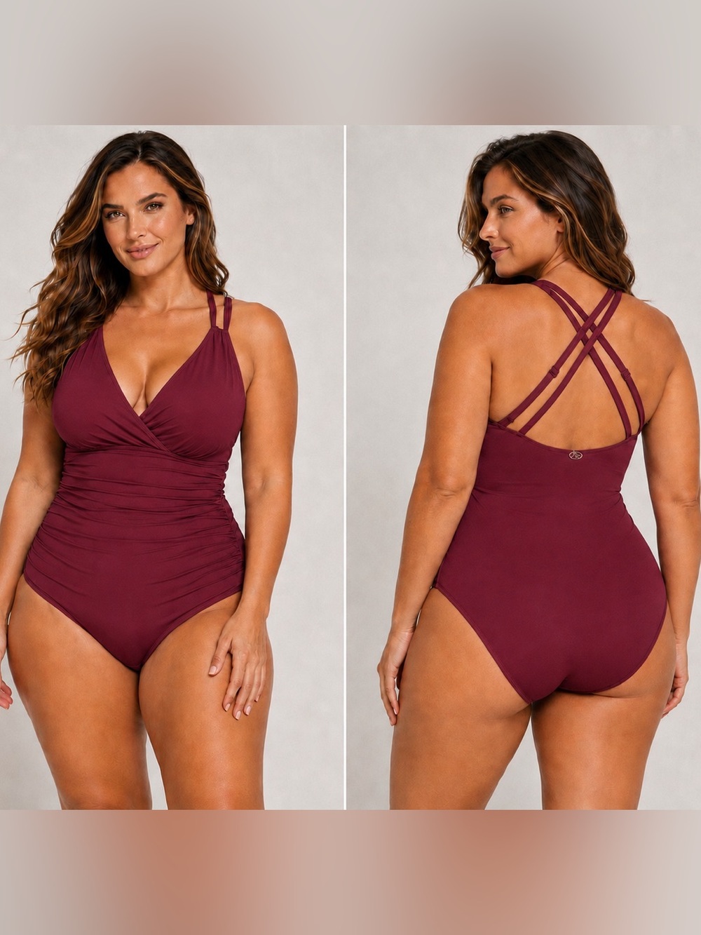 Jantzen Plus Size 26 W Mulberry One Piece Swimsuit Strappy Tummy Control $89 NWT